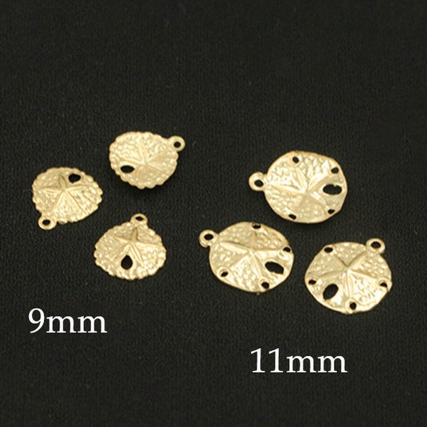 9mm/11mm 14K Gold Filled Sand Dollar Charm, with 1 Ring Attached, Drop/Pendant, Wholesale, Made in USA
