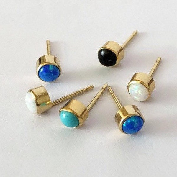 2 Pcs 4mm 14K Gold Filled Opal Post Earring, Bezel Post Earrings, Opal, Turquoise, Black Onyx, Ear Post, Wholesale, Made In USA