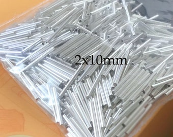10 Pcs 2x10mm 925 Sterling Silver Crimp Tubes, Crimp Beads, Spacer Beads, Wholesale, Made in USA