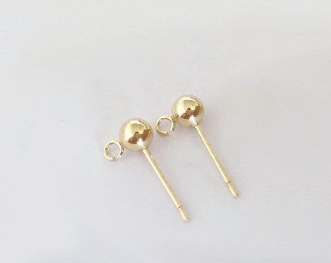 10 Pcs 3mm 14K Gold Filled Stud Earrings With Ball, Ear Posts With Open