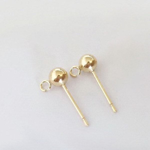 10 piezas de aretes rellenos de oro de 3 mm y 14 quilates con bola, postes de oreja con anillo abierto adjunto, pendiente de poste de bola, hallazgos de pendientes, hechos en EE. UU.