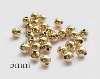 5pcs 5mm 14K Gold Filled Hammered Beads, No Tarnish Beads