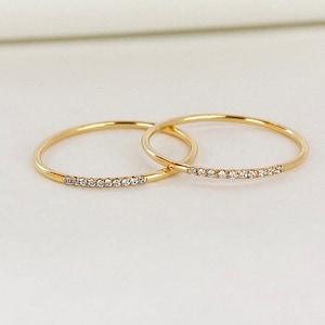 1mm Thin 14K Gold Filled Pave Ring, Tiny Cz Ring, 10-Cz Ring, Stackable Ring, Dainty Ring, Wholesale, Made in USA