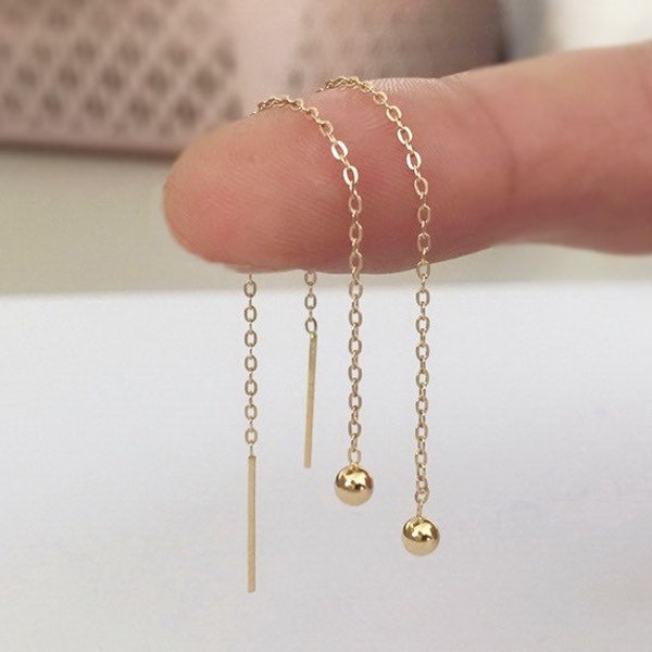 2 Pcs 4.6mm/7.8cm 14K Gold Filled Flat Cable Chain Threaders with Ball End, Threader Earrings, Earring Findings, Made In USA