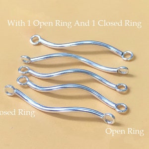 5 Pcs, 1.0x17.5mm 925 Sterling Silver Spiral Tubes with 1 Open Ring & 1 Closed Ring Attached, “S” Shape Curved Tubes, Elbow Tubes