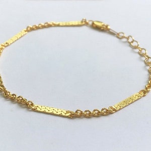 7.5 Inch 2.3mm 14K Gold Filled Bar Chain Bracelet, Cable Chain With Bar, Adjustable Length, Thick Chain Bracelet, Finished Bracelet