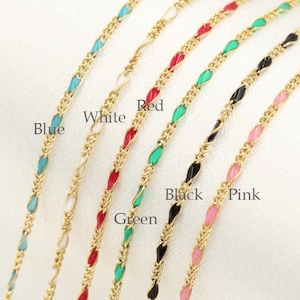 1.3mm 14K Gold Filled Dainty Enamel Chain, Long And Short Chain, Figaro Chain, 3+1