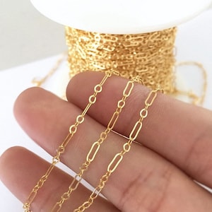 1 Foot 2mm 14 K Gold Filled Long and Short Chain, Link Chain, Flat Chain, Paperclip Chain, 3:1, 3+1, Made in USA