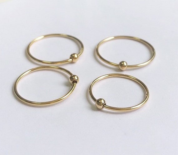 14K ゴールドフィルド スタッキングリング ボール付き、不安解消リング