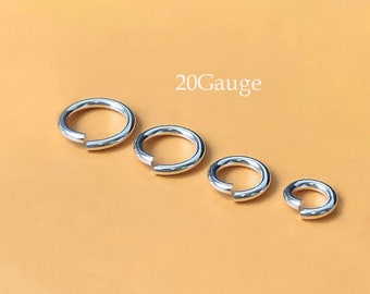 20 piezas 20Gauge 925 anillos de salto abiertos de plata de ley, 3 mm/4 mm/5 mm/6 mm, anillos de salto abiertos, hechos en EE. UU.