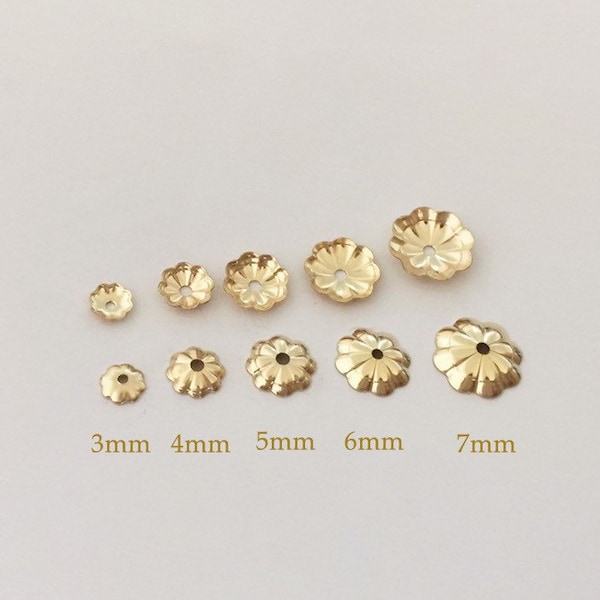 10 capuchons en perles de fleurs remplies d'or 14 carats 3 mm/4 mm/5 mm/6 mm/7 mm, vente en gros, fabriqué aux États-Unis, FBC03-07