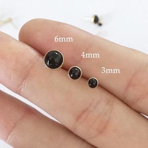 2 Pcs 14K Gold Filled Onyx Bezel Earring Posts, Natural Black Onyx Ear Post, 3mm-6mm, Stone Stud Earrings, Wholesale, Made In USA