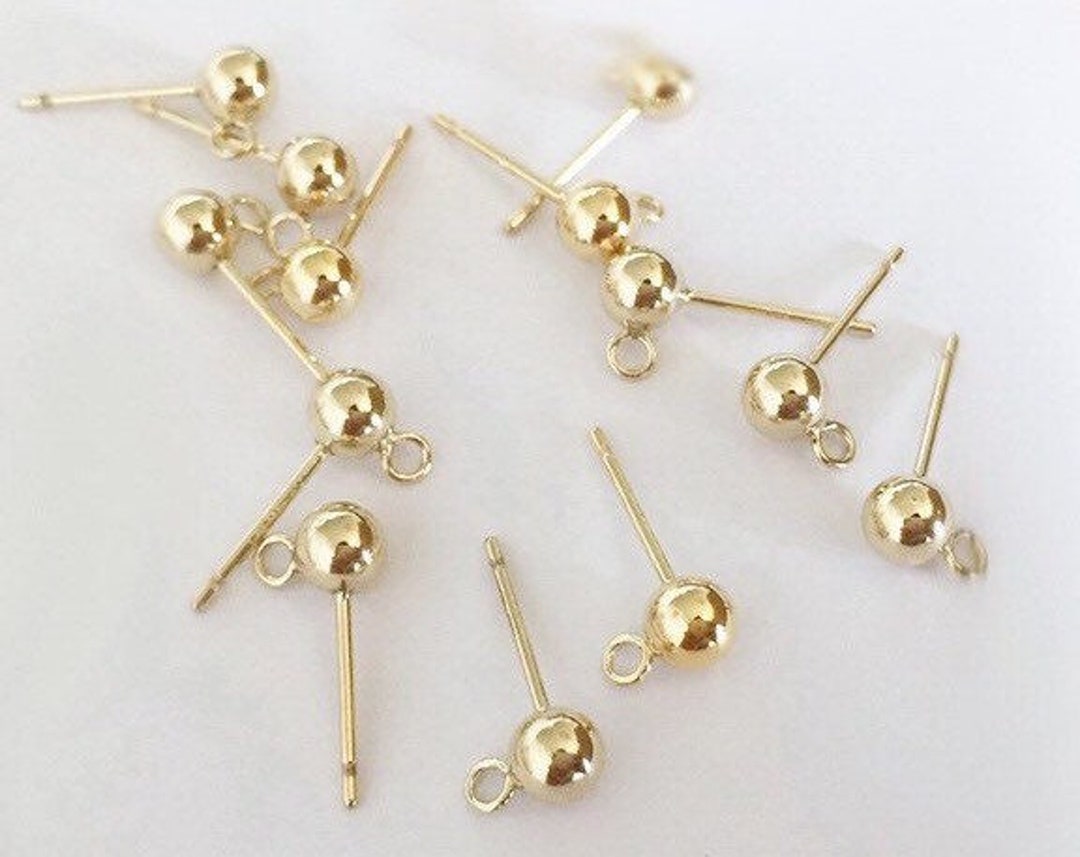 Earring Post w/ 5MM Ball & Closed Ring, Gold-Plated (36 Pieces)