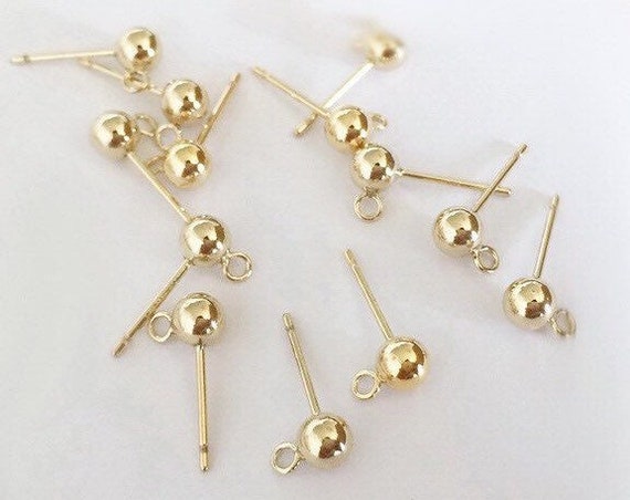 14K Gold Filled 4mm Ball Post Earring Findings with Earring Backs