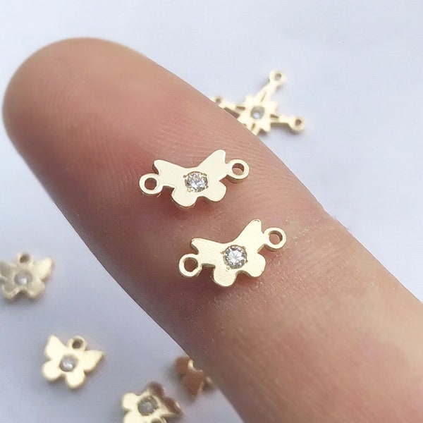 4.4x8.7mm 14K Gold Filled Tiny Butterfly Connector With Cz, Butterfly Charm with Cz, Butterfly Drop, Wholesale, Made in USA