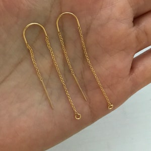 14K Złote Nawlekacze W Kształcie U, Nawlekacze Do Uszu Z Łańcuchem Kablowym, Z Otwartym Kółkiem, Zapięcia Do Kolczyków, Wyprodukowano W USA