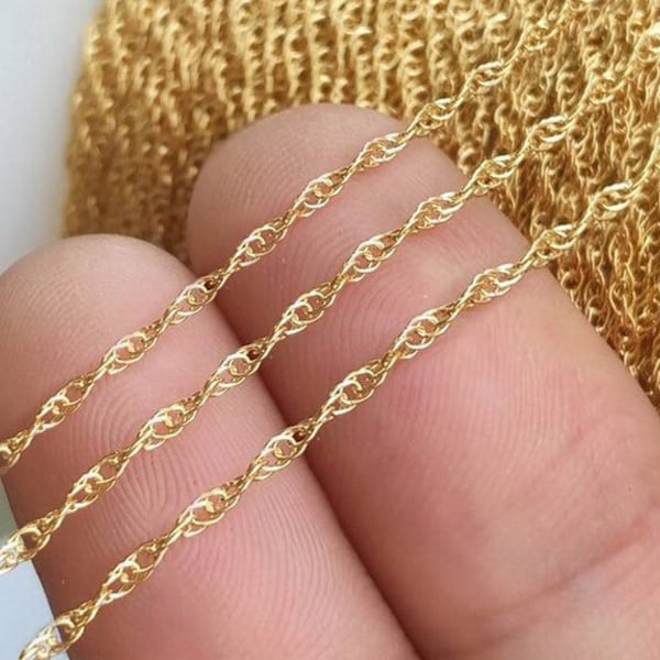 1 Foot 1.1mm 14K Gold Filled Twisted Chain, Singapore Chain, Wave Chain, Dainty Thin Chain, Made in USA