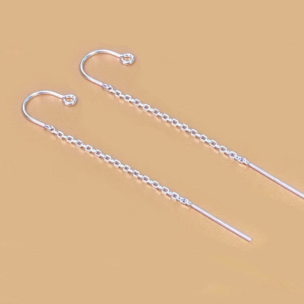 925 Sterling Silver U-Shaped Diamond Cut Cable Chain Ear Threaders w/ Open Ring Attached, 1/2, Earring Findings