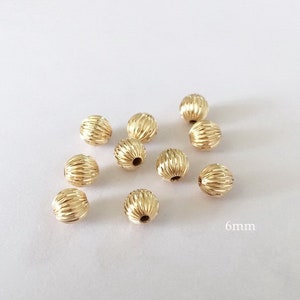 2Pcs 6mm 14K Gold Filled Corrugated Beads, Straight Corrugated Beads, Gold Beads, Round Beads