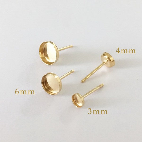 2 Pcs 3mm/4mm/5mm/6mm 14K Gold Filled Bezel Cup Stud Earring, Bezel Post Earrings, Cabochon Setting, Bezel Settings, Made In USA