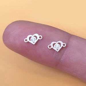 4.2x7.3mm 925 Sterling Silver Tiny Heart Connector With Cz, Heart Charm, Cz Charm, Wholesale