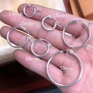 2 Pcs 925 Sterling Silver Eurowire Hoop Earrings, 13mm/15mm/19mm/22mm/29mm/35mm Thick Hoops, Ear Hoops, Earring Findings, Made In USA