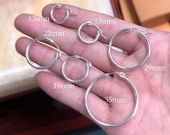 2 Pcs 925 Sterling Silver Eurowire Hoop Earrings, 13mm/15mm/19mm/22mm/29mm/35mm Thick Hoops, Ear Hoops, Earring Findings, Made In USA