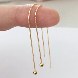 2 Pcs 7.8cm/10cm 14K Gold Filled Box Chain Threaders with Bead Stopper, Threader Earrings, Earring Findings, Made In USA