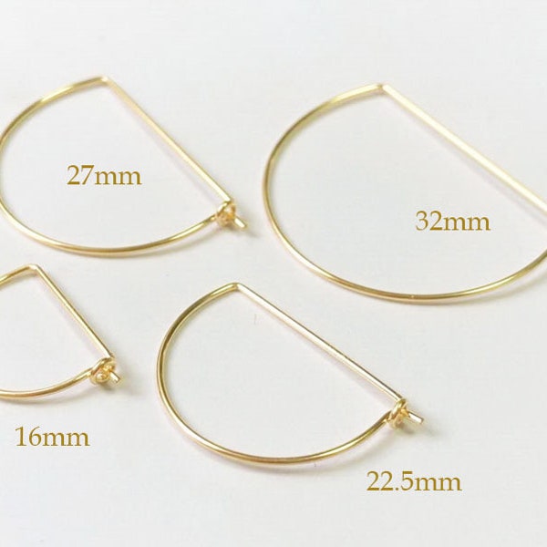 2 Pcs 16mm/22.5mm/27mm/32mm 14K Gold Filled D Shape Hoop Earrings, Thin Hoop Earrings, Ear Hoops, Half Round Hoops, Earring Findings