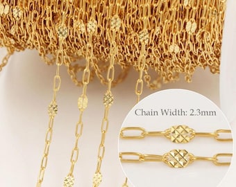 Łańcuszek z cekinami, 2,3 x 4 mm, 14-karatowe złoto, łańcuszek spinaczowy