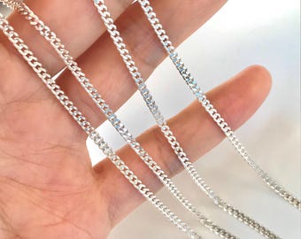 Cadena plana de eslabones de plata de ley 925 de 2 mm y 1 pie, fabricada al por mayor en Italia.