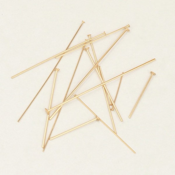 20 Pcs 24 Gauge 14K Gold Filled Cup End Head Pins, 0.5 Inch/1 Inch/1.5 Inches/2 Inches Headpins, Flat End Head Pins, Wholesale, Made in USA