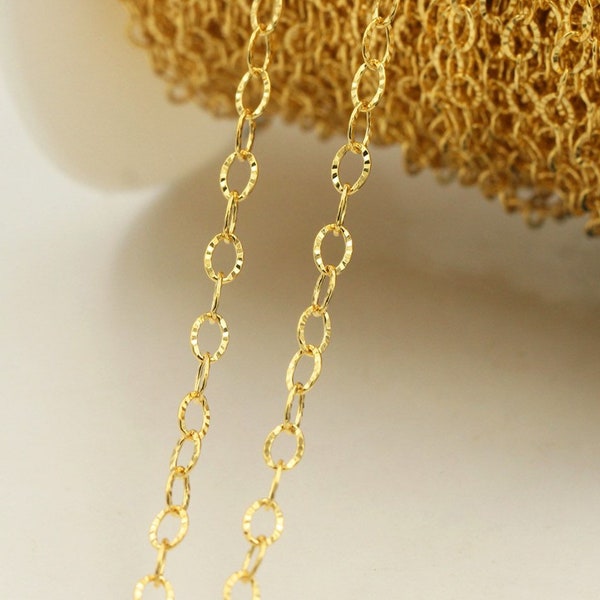 2.8mm 14K Gold Filled Sunburst Chain, Textured Chain, Hammered OvalChain, Sparkle Chain, Wholesale, SOC28