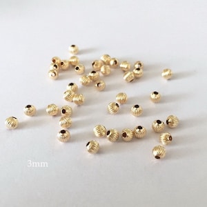 5Pcs 3mm 14K Gold Filled Corrugated Beads, Straight Corrugated Beads, Gold Beads, Round Beads