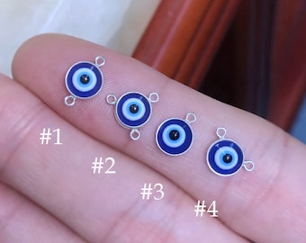 6mm 925 Sterling Silver Blue Evil Eye Connectors, Spiritual Charm, Protection Charm, Wholesale
