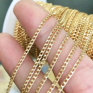 1 Foot 2mm 14K Gold Filled Curb Chain, Flat Curb Chain, Wholesale, Made in USA