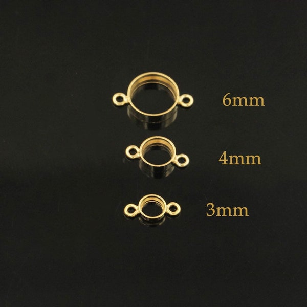 3mm/4mm/6mm 14K Gold Filled Bezel Charm with 2-Ring-Attached, Bezel Setting, Bezel Connector, Wholesale, Made in USA, BD203-06