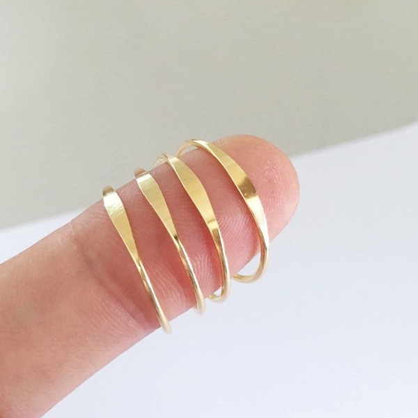 1mm 14K Gold Filled Hammered Ring, For Stamping, Midi Ring, Minimal, Bulk, Wholesale, Made in USA