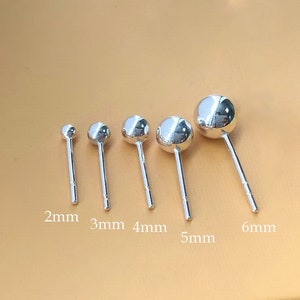 4 Pcs 2mm/3mm/4mm/5mm 925 Sterling Silver Ball Post Earrings, Ear Posts with Ball, Earring Findings, Made In USA