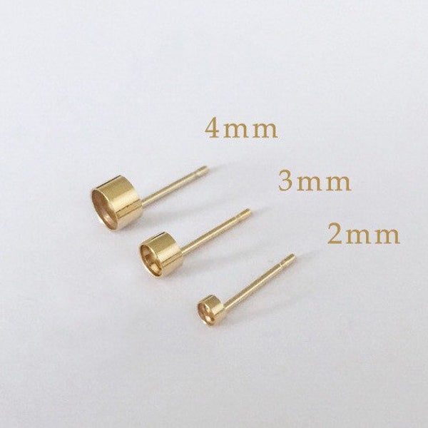 2 Pcs 2mm/3mm/4mm 14K Gold Filled Tube Bezel Setting Earring Posts, Ear Post, Earring Settings, Stud Earrings, Made In USA