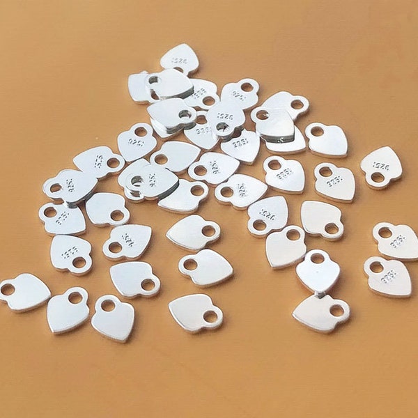 10 Pcs 3.5x4.6mm 24Gauge 925 Sterling Silver Heart Quality Tags, Tiny Heart Charms, Stamped with 1/20 14K, Wholesale, Made in USA