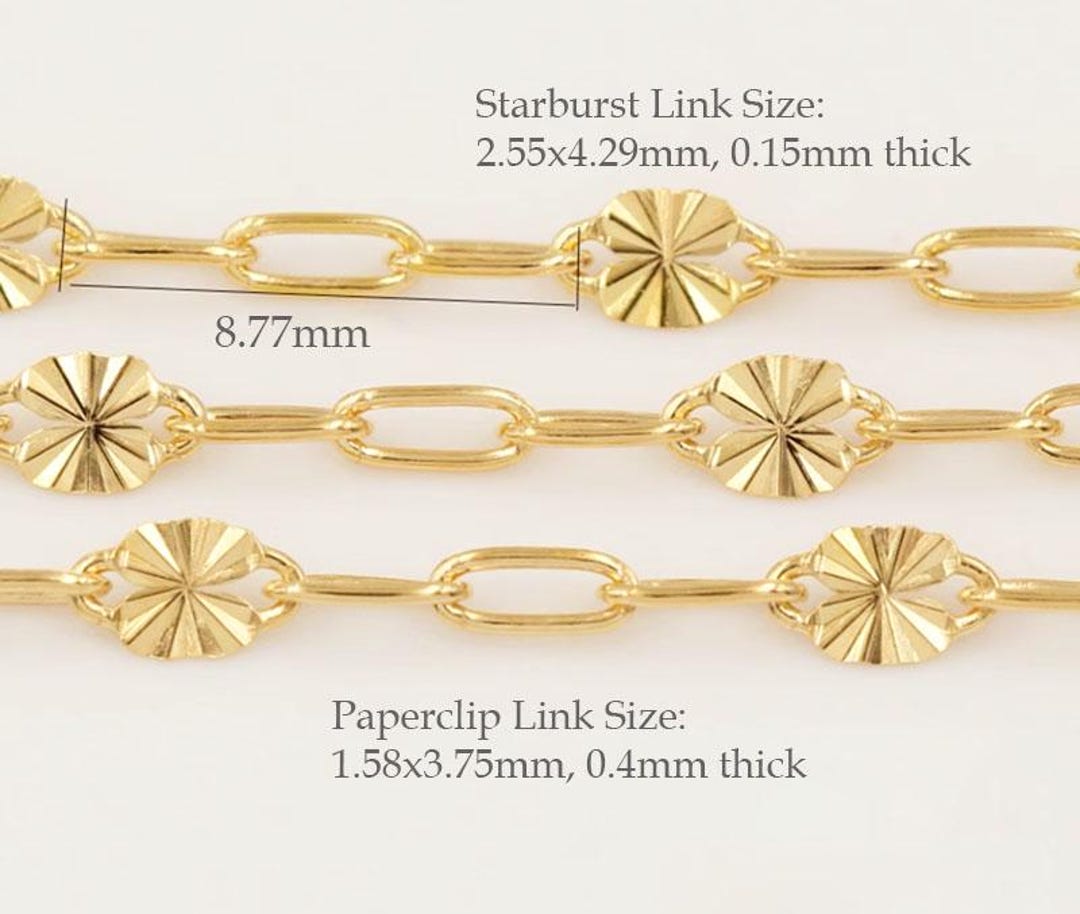 2.55mm 14K Gold Filled Starburst Chain, Paperclip Chain, Sparkle