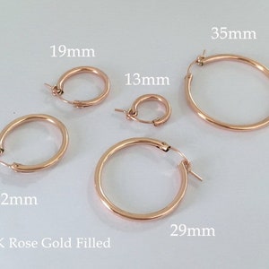 2 Pcs, 14K Rose Gold Filled Eurowire Hoop Earrings, 13mm, 15mm, 19mm, 22mm, 29mm, 35mm, Chunky Hoop, Thick Hoop, Earring Finding