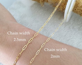 1 Foot 2mm/2.5mm 14K Gold Filled Paperclip Chain, Flat Drawn Chain, Link Chain, Wholesale, Made in USA