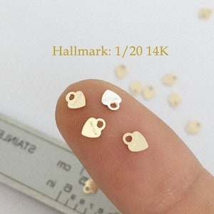 10 pezzi 3,5x4,6 mm 24Gauge 14K oro riempito cuore qualità tag, gocce di cuore, timbrato con 1/20 14K, all'ingrosso, Made in USA