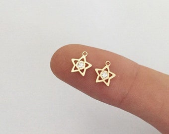 6.6mm 14K Gold Filled Tiny Star Charm With 2mm Cz, Tiny Hollow Star Pendant, Star Charm, Cubic Zirconia Charm, Wholesale, Made in USA