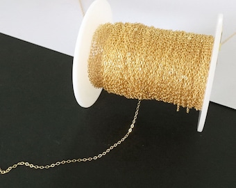 1 Foot 1.1mm14K Gold Filled Flat Cable Chain, Thin Chain, Dainty Chain, Fine Chain,  Shiny Cable Chain, Wholesale, Made in USA