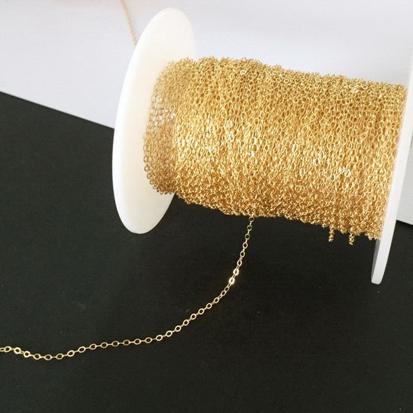 1 Foot 1.1mm14K Gold Filled Flat Cable Chain, Thin Chain, Dainty Chain, Fine Chain,  Shiny Cable Chain, Wholesale, Made in USA