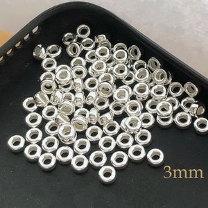 10 Pcs 3mm 925 Sterling Silver Rondelle Beads, Donut Beads, Made in USA