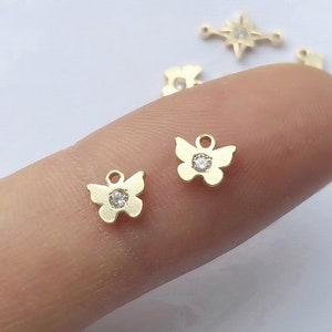 4.9x5.7mm 14K Gold Filled Tiny Butterfly Charm With Cz, Butterfly Charm with 1 Ring, Butterfly Drop, Wholesale, Made in USA
